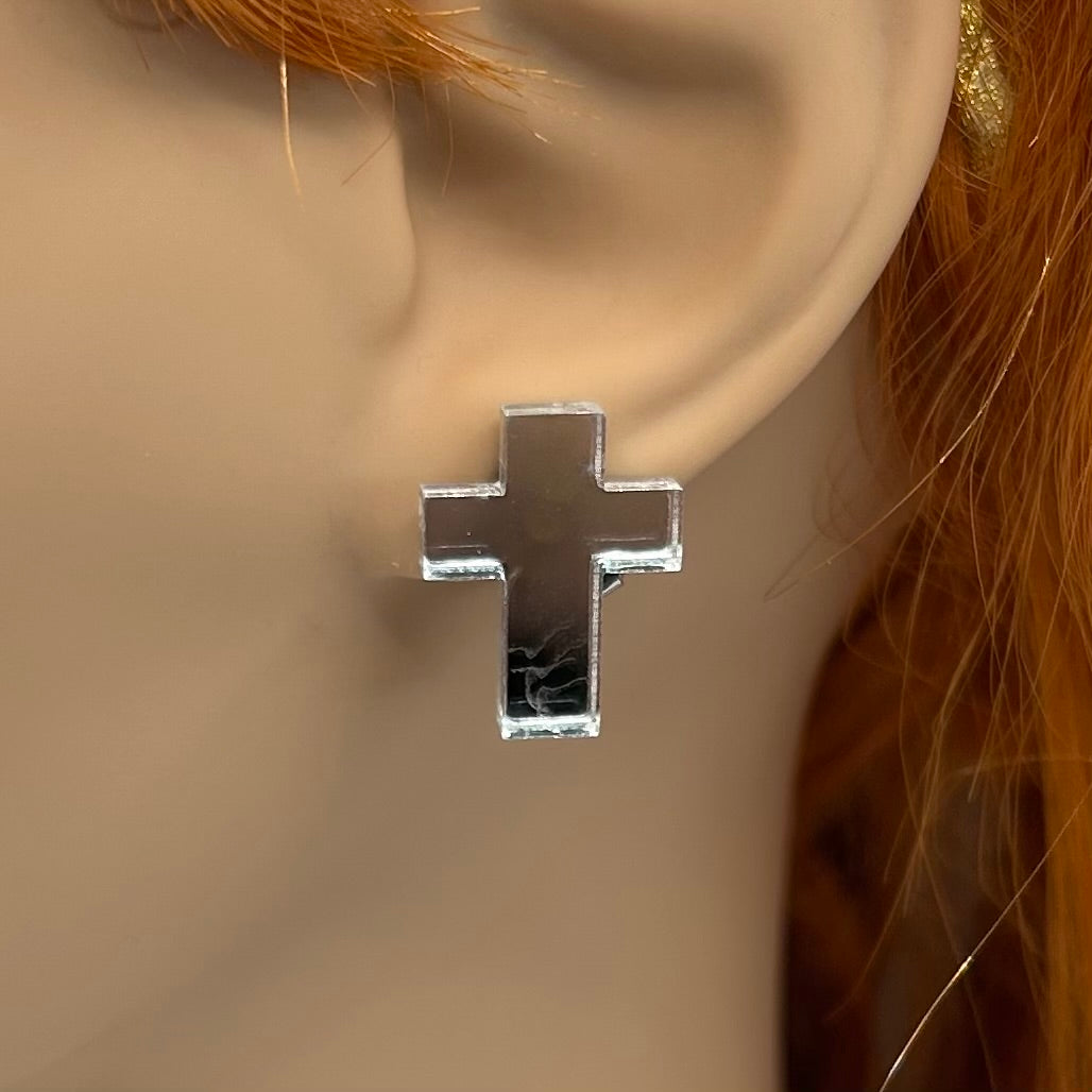 Silver Cross Studs