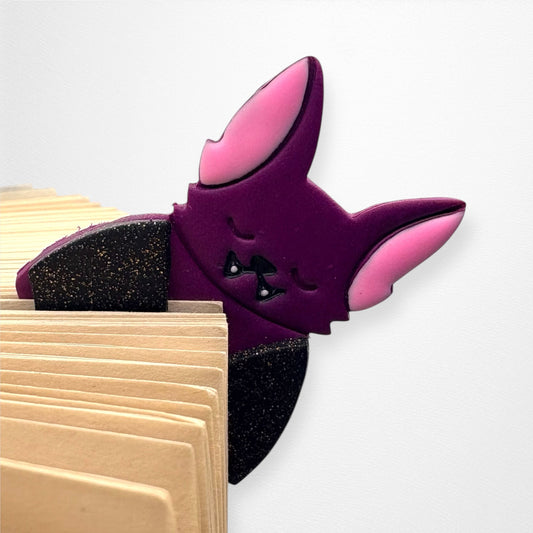 Purple and pink bat-shaped bookmark